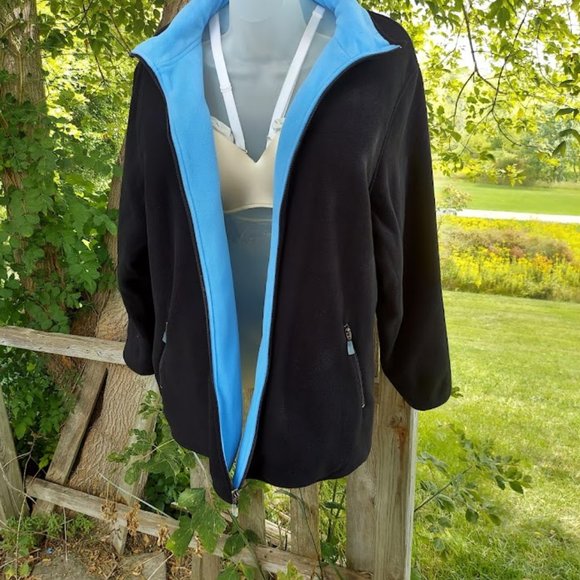 Junonia Womens Plus Size 3X 2-Way Reversible Fleece Black and Blue Zip Jacket - Picture 13 of 14